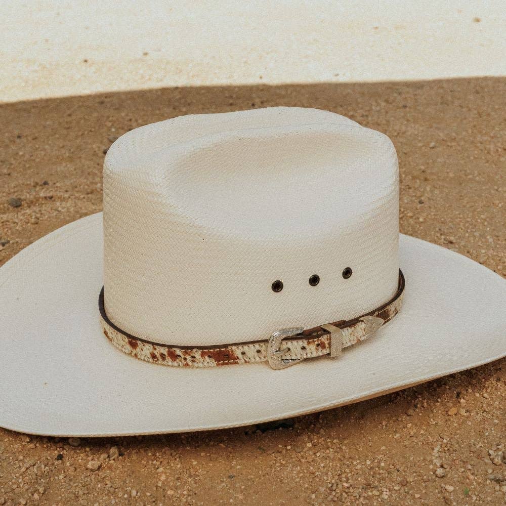 Cowhide Hat Band with Silver Buckle