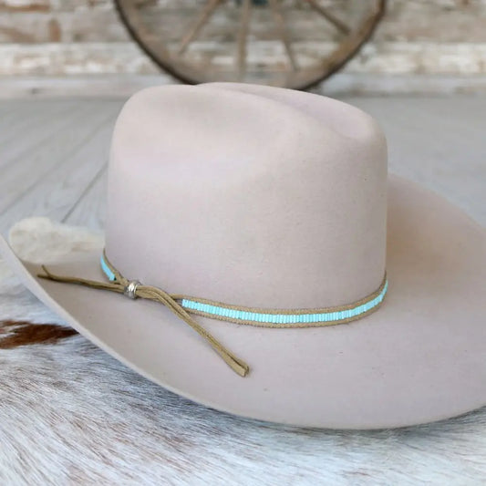 Pale Blue Lane Stitch Beaded Hat Band