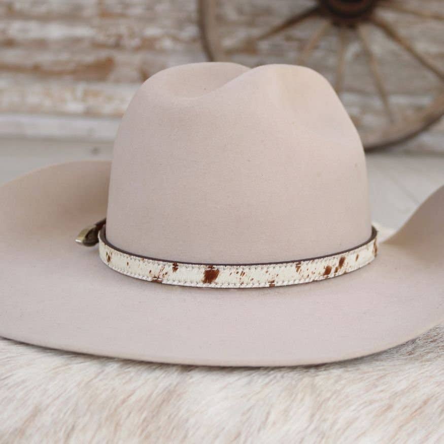 Cowhide Hat Band with Silver Buckle
