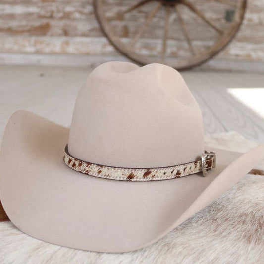 Cowhide Hat Band with Silver Buckle